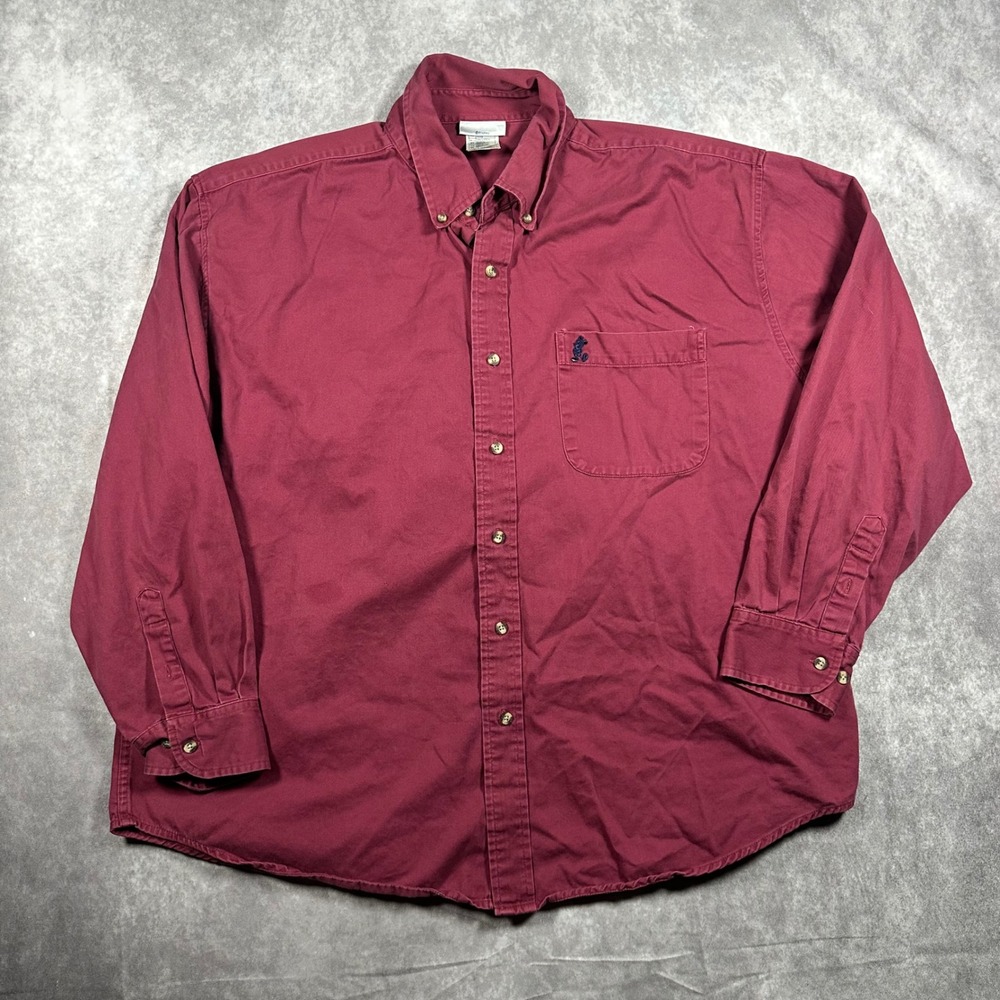 VTG 90s Disneyland Resort Mens XL Mickey Mouse Maroon Cotton Twill Button Shirt - Picture 1 of 6